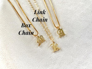 Mini Gold Filled Old English Upper Case Letter Necklace {16 and 18 inches}