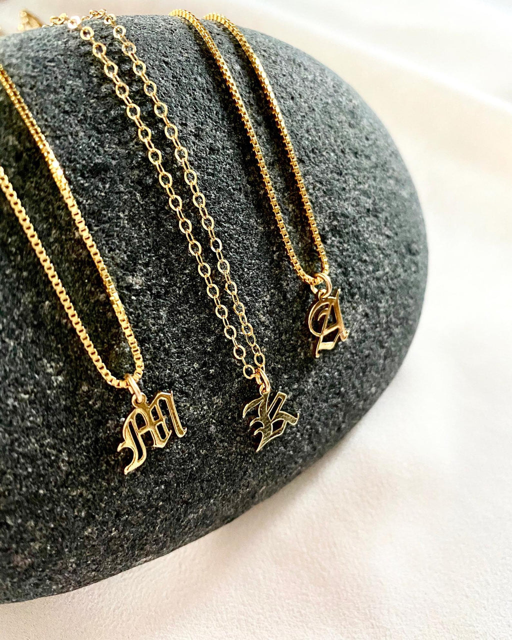 Mini Gold Filled Old English Upper Case Letter Necklace {20 and 22 inches}