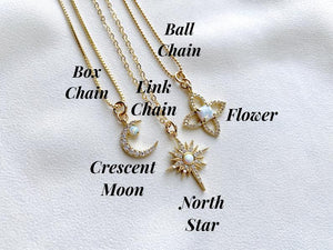 Dainty Opal Charm Necklaces - Crescent Moon - North Star - Flower