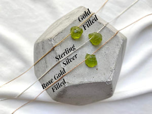 Raw Peridot Pendant Necklace - August Birthstone