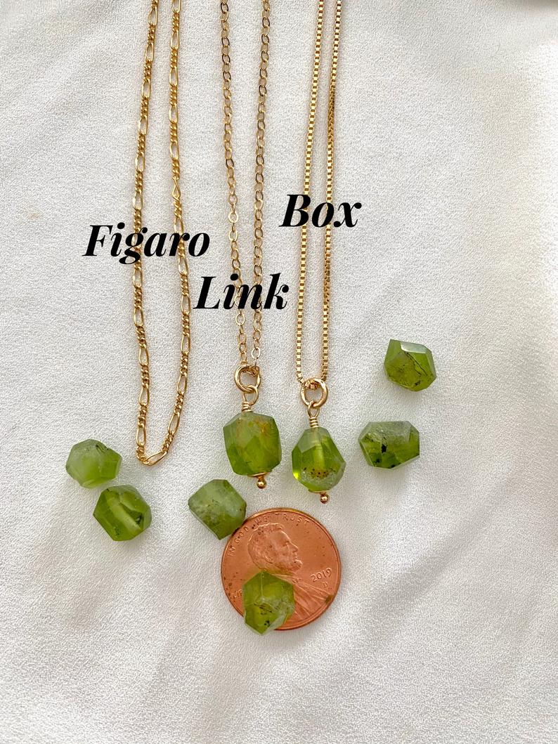 Raw Peridot necklace in 14k Gold, Rose or Silver, August Birthstone Crystal