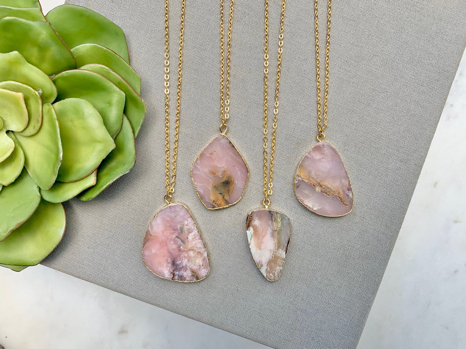Pink Opal Pendant Necklace