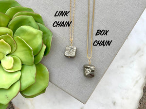 Raw Pyrite Cube Pendant Necklace - Gold