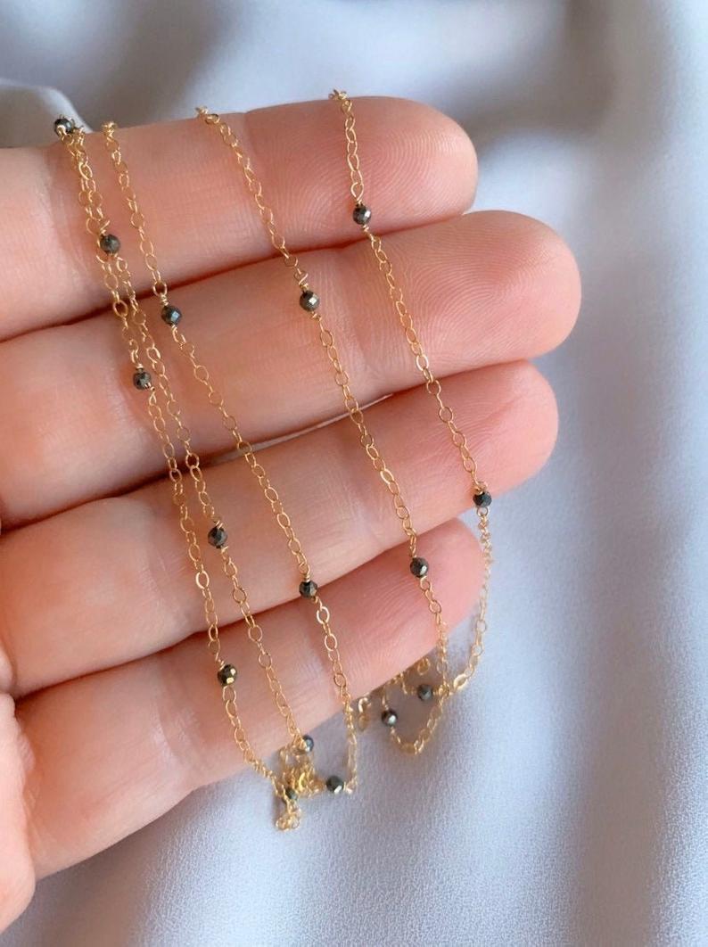 Dainty Gold Filled Pyrite Beaded Chain Necklace