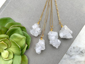 Raw Crystal Cluster Pendant Necklace - Gold