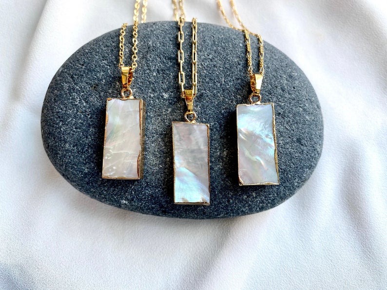Rectangle Pearl Pendant Necklace - Gold Filled Chain