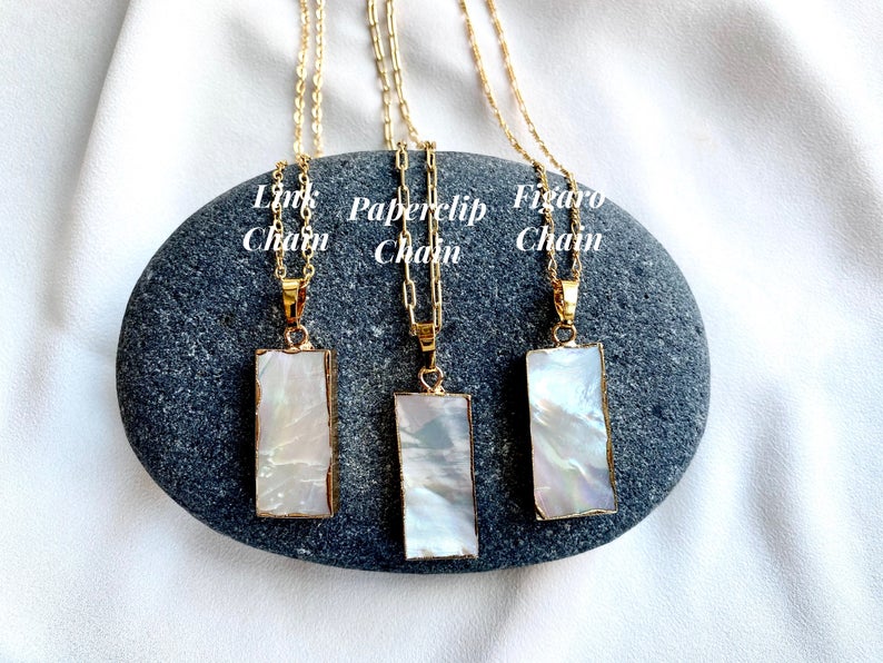 Rectangle Pearl Pendant Necklace - Gold Filled Chain