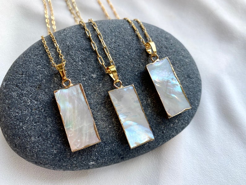 Rectangle Pearl Pendant Necklace - Gold Filled Chain