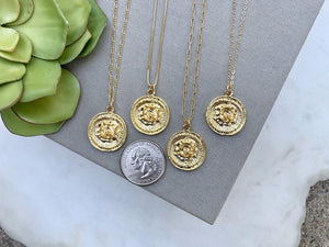 Gold 3D Rose Flower Medallion Necklace - Gold Filled Paperclip Box Figaro Chain