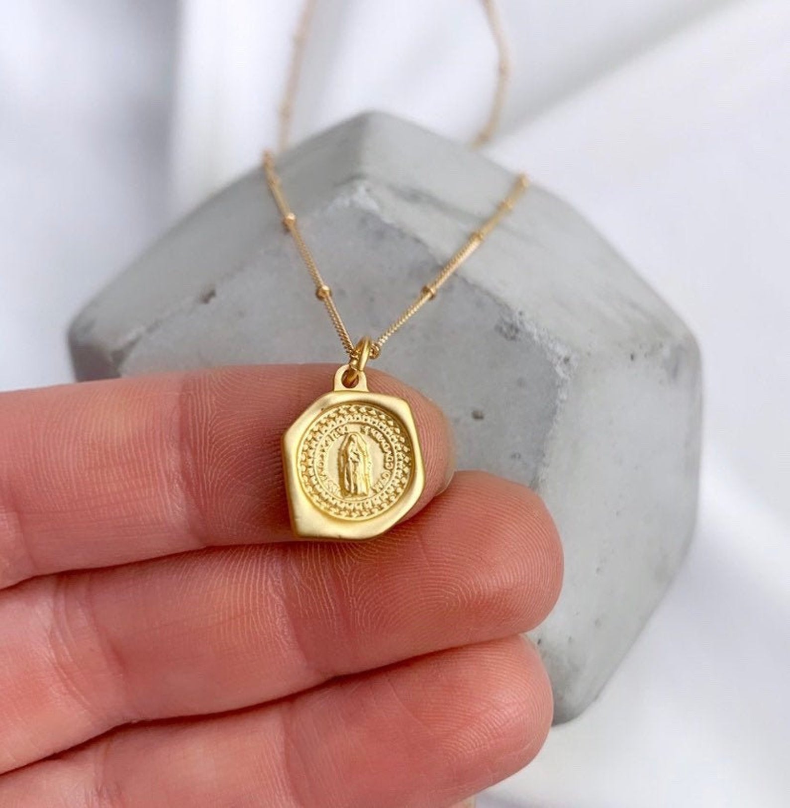 Gold Saint Asymmetrical Medallion Necklace