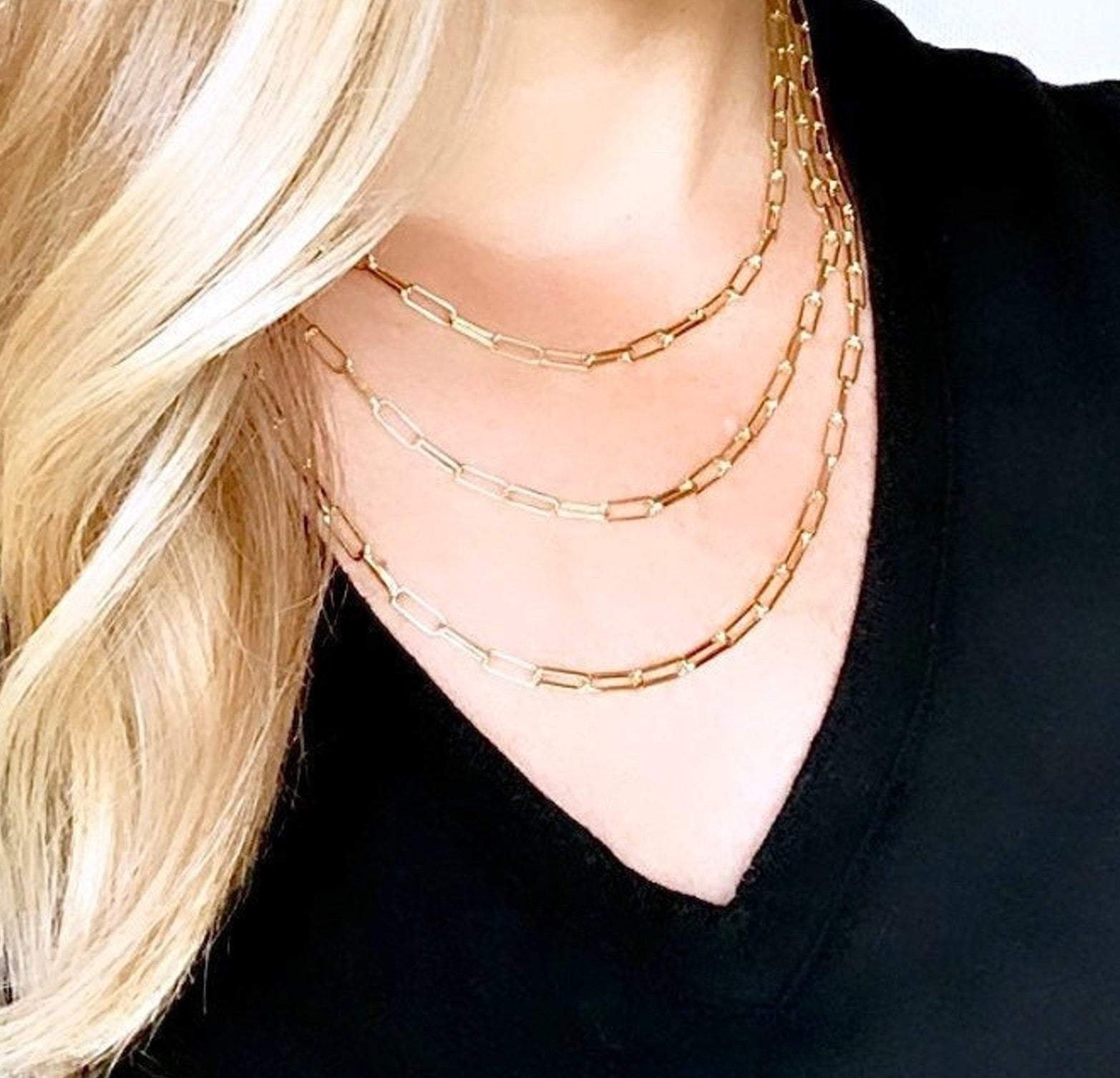 Gold Filled Rectangle Chain Paperclip Necklace {10mm x 4mm}