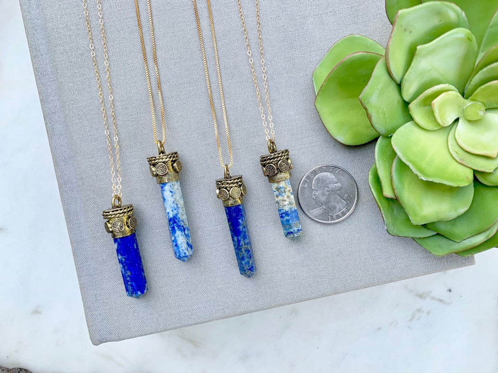 Sodalite Crystal Point Pendant Necklace - Gold Filled Chain