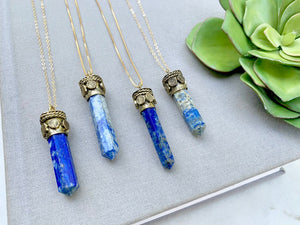 Sodalite Crystal Point Pendant Necklace - Gold Filled Chain