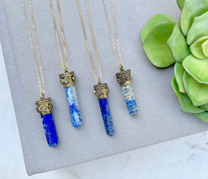 Sodalite Crystal Point Pendant Necklace - Gold Filled Chain