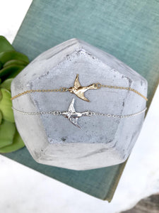 Dainty Flying Dove Necklace -Gold or Silver