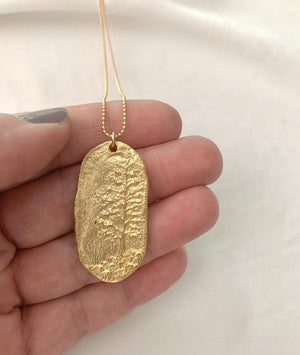 Matte Gold Sequoia Tree Medallion Necklace