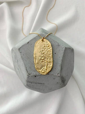 Matte Gold Sequoia Tree Medallion Necklace