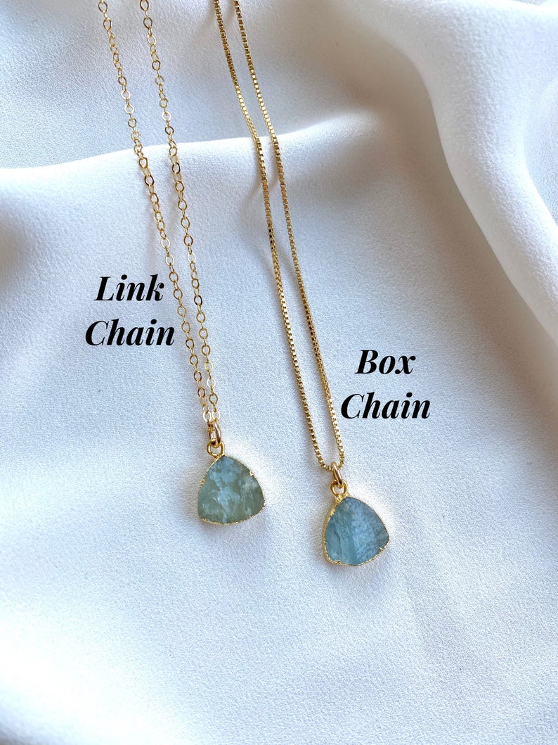 Raw Aquamarine Geometric Triangle Pendant Necklace - March Birthstone