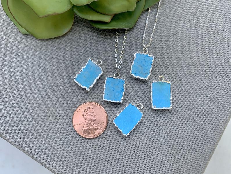 Genuine Turquoise Square Pendant Necklace - Silver