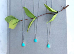 Raw Turquoise Teardrop Pendant Necklace - Silver